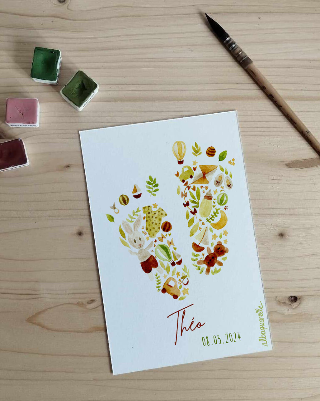 Faire part de naissance original illustré à l'aquarelle