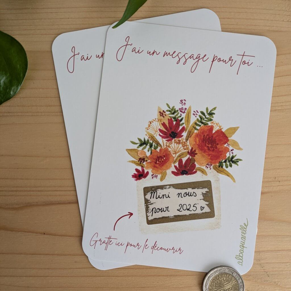 carte à gratter message personnalisable, illustrée à l'aquarelle