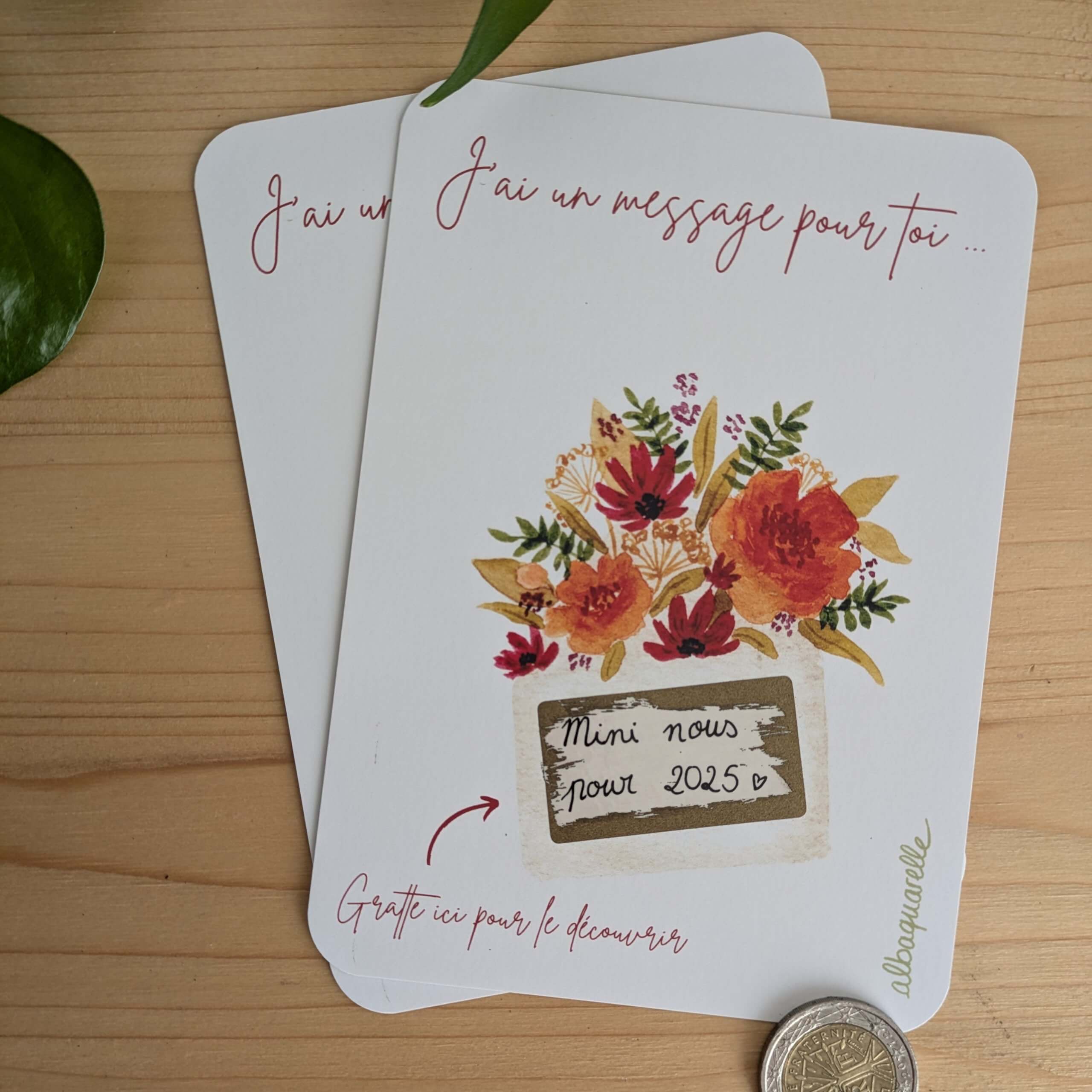 carte à gratter message personnalisable, illustrée à l'aquarelle